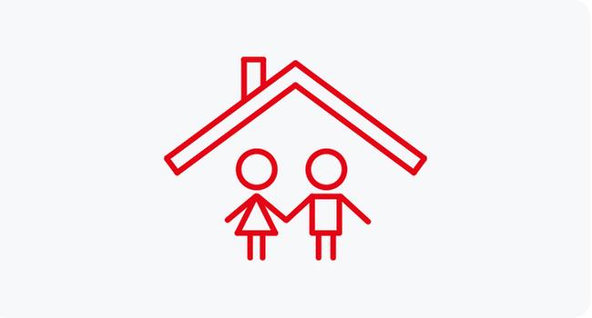 Grafik mit zwei Kindern und einem Dach