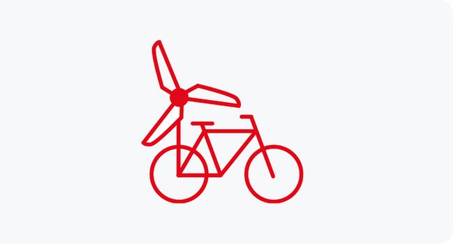 Grafik mit Fahrrad und Windrad in rot